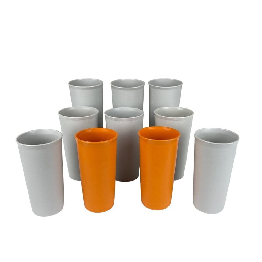 Tupperware Tumblers Cups Drinkware Lot of 10 Kitchen Gray Orange  107 873 116